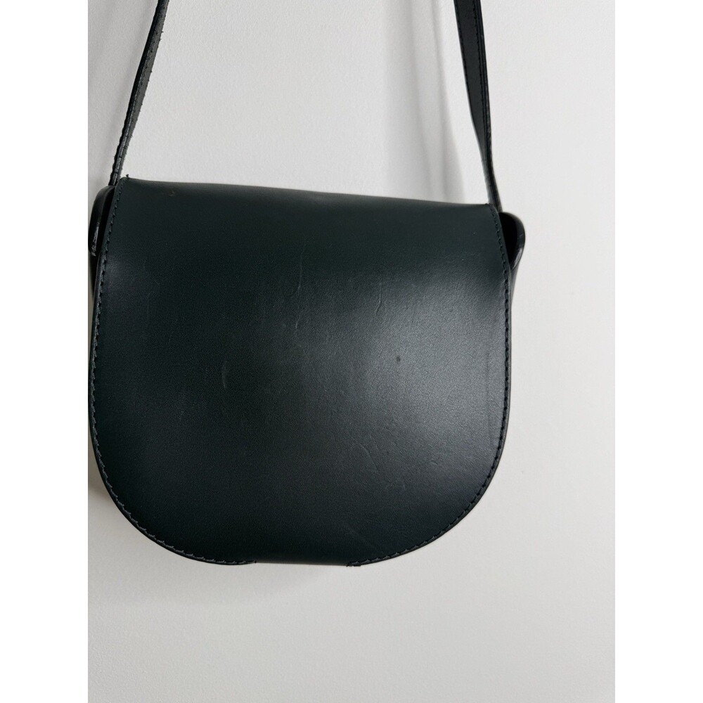 COS Dark Green Leather Crossbody Saddle Bag Minimalist Shoulder Purse